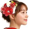 Hair Ornament Set with Flower Kanzashi Comb Perfect for Furisode and Kk-057 3-Piece (Red, Pink, White) (Tsumami-zaiku) Style, Kimono, Coming-of-Age