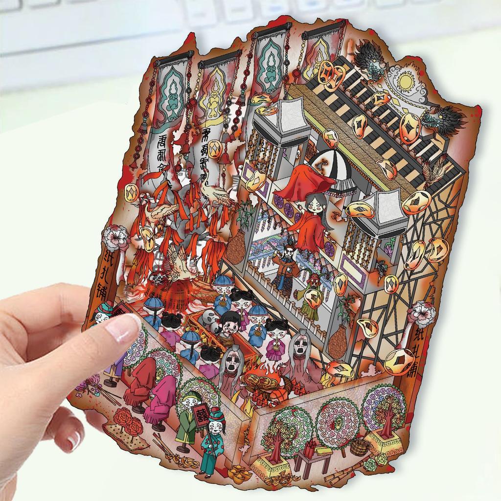 Cartoon Landscape Stickers Multiple Miniature World 3D Hut Unzip DIY Scene Manual Post