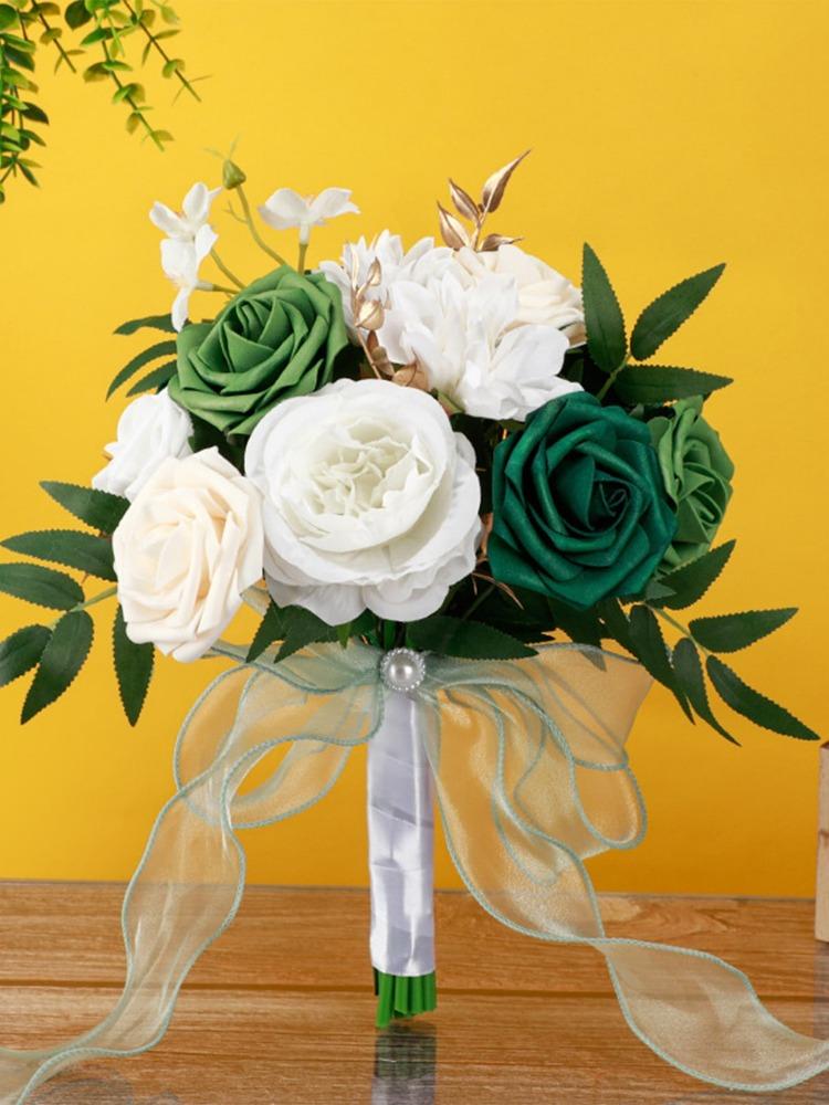 Roses Bouquet Wedding Bouquet for Bride Artificial Flower with Ribbon Fake Flowers Silk Roses Bridal Bouquet Bridesmaid Bouquet for Wedding Decoration