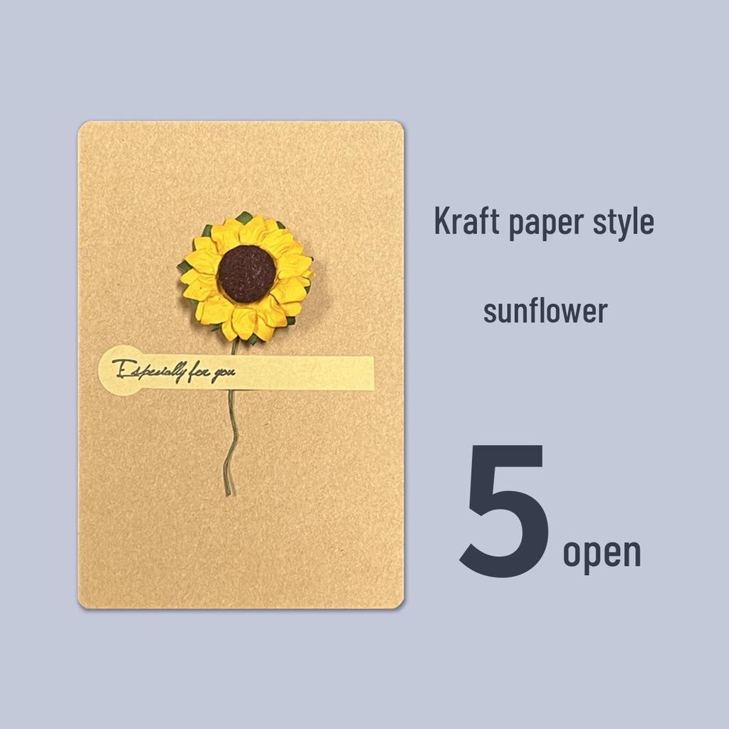 Retro Kraft Paper Greeting Card with Dried Flowers – DIY for Birthdays, Qixi, Teachers, Christmas & More
