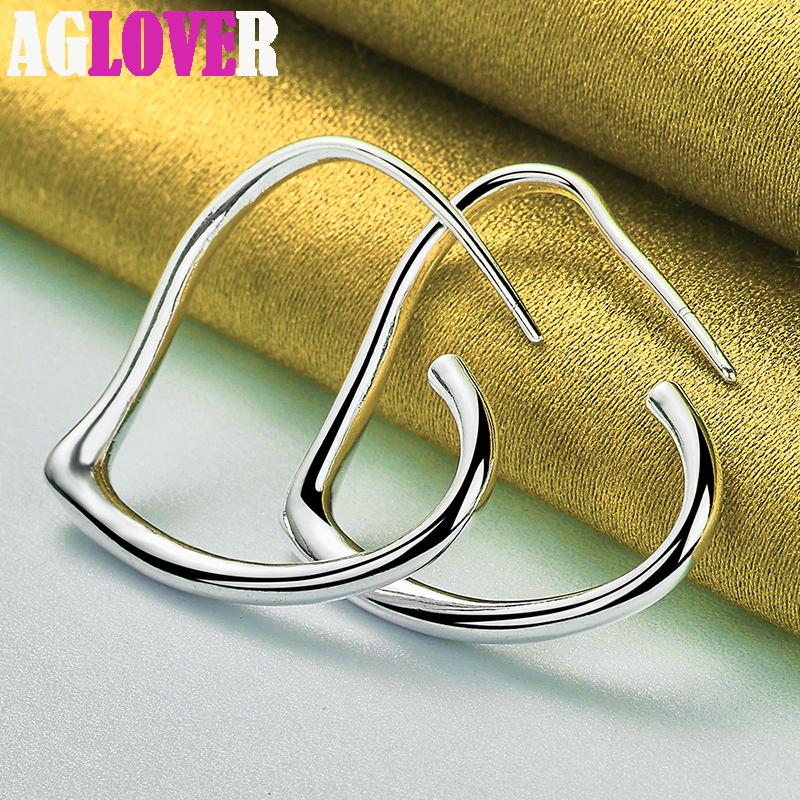 Ювелирные изделия: серьги-кольца из стерлингового серебра 925 пробы с сердцем 29x37 мм