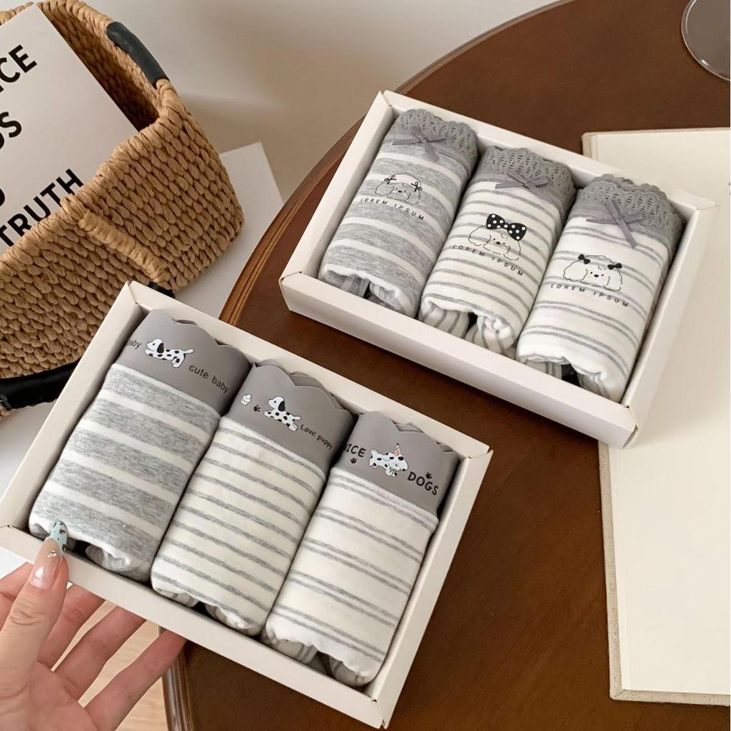 A053 Женские мягкие серые и белые полосатые трусы-треугольники - Гипоаллергенные, облегающие бедра, из чистого хлопка, антибактериальные. Стиль для подростков, Коллекция 2025.