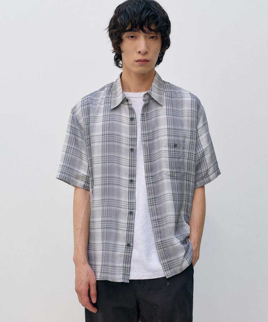 INSILENCE Double Cloth Check Shirt Grey