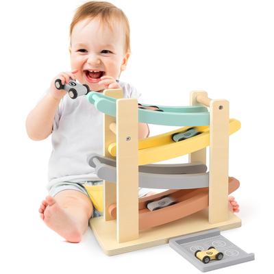 Деревянная игрушка-горка, Игрушечная машинка, для мальчиков от 1, 2, 3 и 4 лет, Развивающая игрушка, KumiKumi Горка, Мальчики и девочки, Рейтинг подарков на день рождения, с гаражом