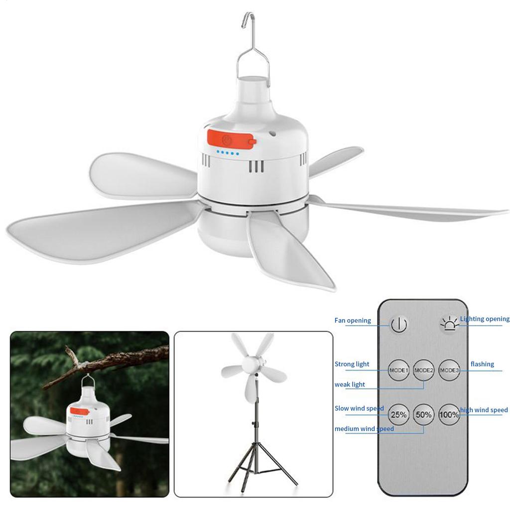 Silent 5 Leaves Type-C Interface Ceiling Canopy Fan With Remote Control Adjustable Speed Cooling Device For Outdoor Camping