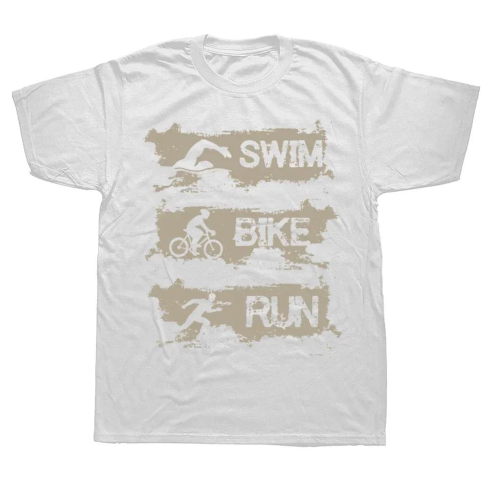 Забавный дизайн для триатлона Мужской Женский Триатлонисты Плавание Велосипед Бег Футболка Летняя Графическая Хлопковая Уличная Одежда Короткий Рукав Подарки Футболка