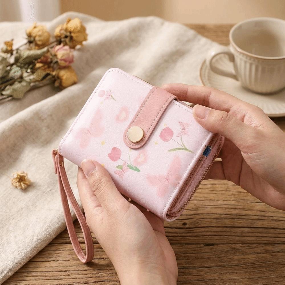 Zipper Closure Leather Short Wallet Multifuctional Bow Coin Purse Compact Polka Dots Wallet  Gift