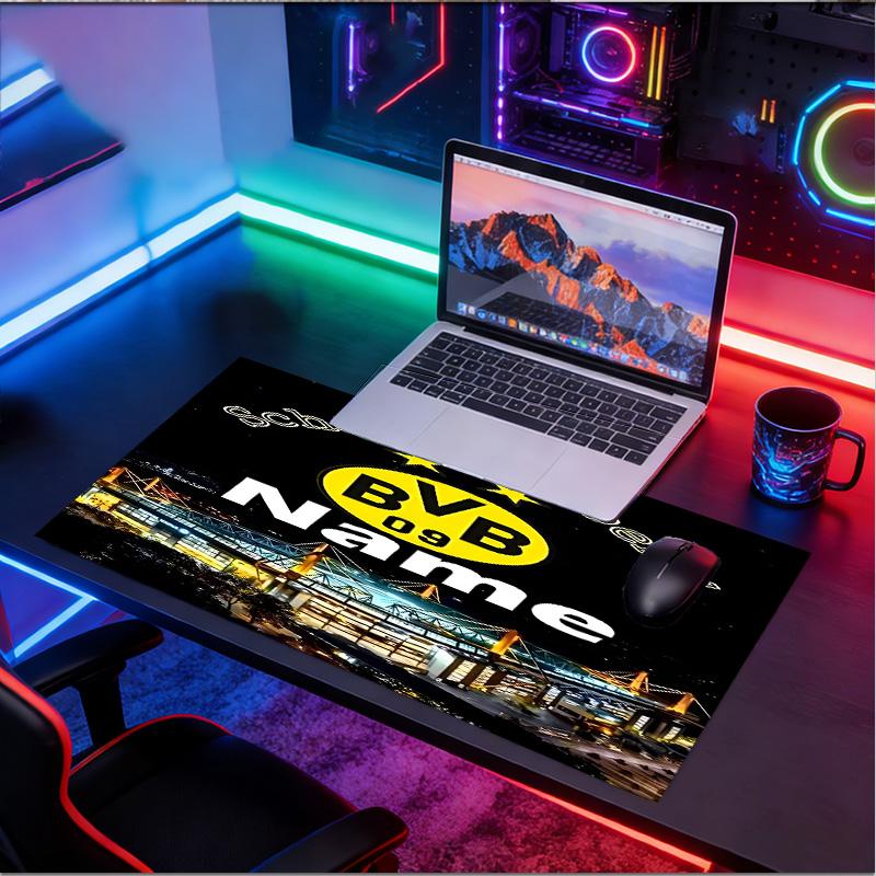 Custom Name Personalized Borussia Dortmund Pattern Mousepad, Laptop PC Desk Mat, Decorative Desk Mat for Home Keyboard Pad Gift