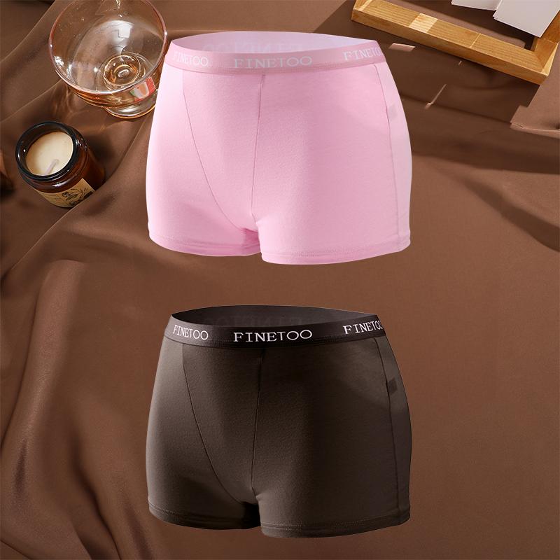 FINETOO 2Pcs/Set Low Waist Women's Underwear Cotton Boxer Plus Size Short Pants For Lady Sexy High Stretch Underwear S-XXL Brief