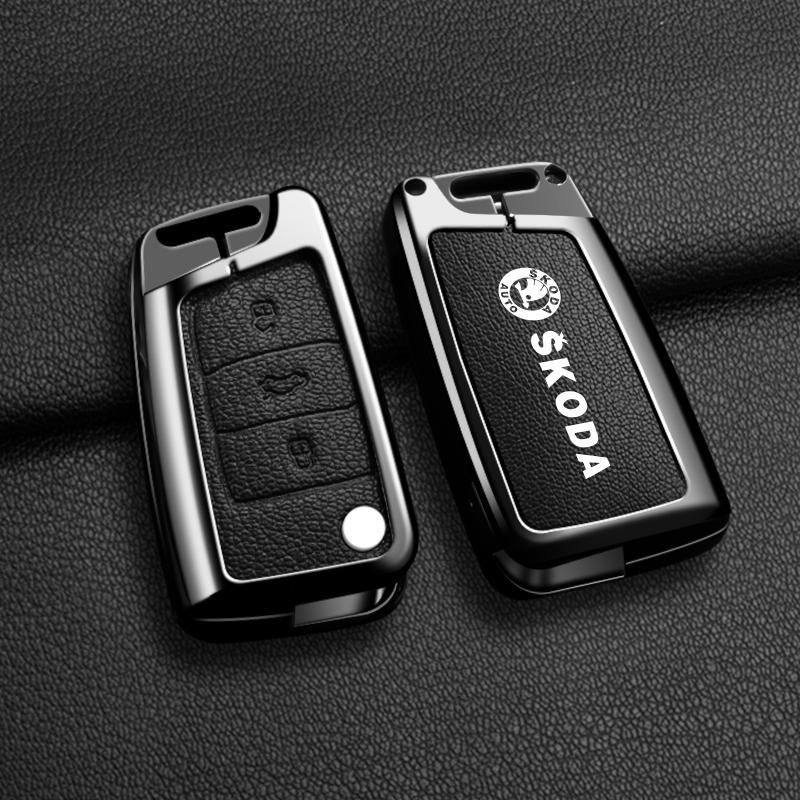 CWWR6 High Quality Leather Car Key Case Cover Shell Bag For Skoda Octavia A5 A7 Fabia Superb Kodiaq Karoq Keychain Auto Accessories