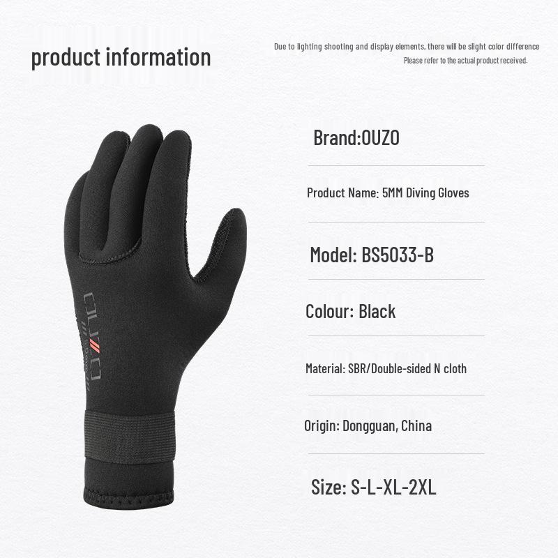 In-Stock Ouzo 5mm Thickened Warm Non-Slip Cut-Resistant Diving Gloves for Snorkeling, Surfing, and Fishing