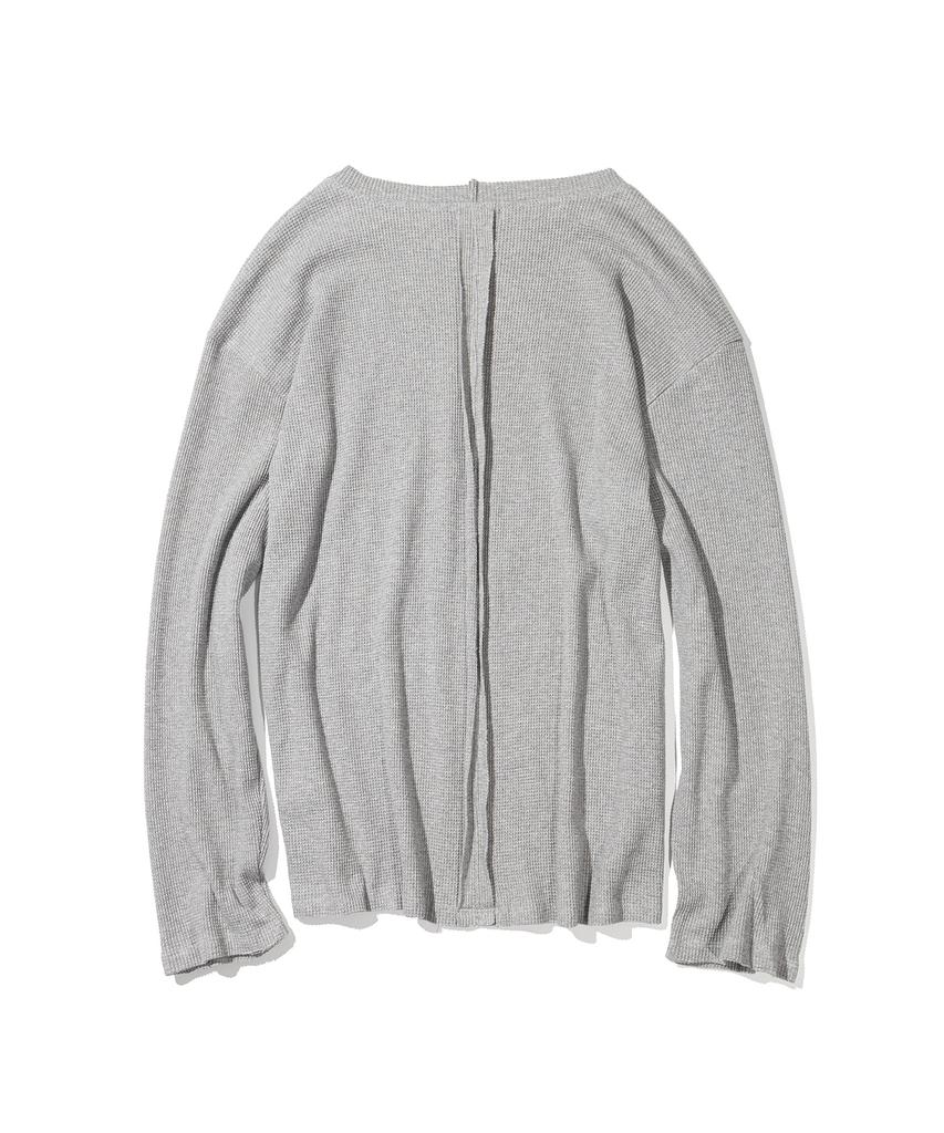 MASSNOUN Waffle Cut Divide Boat Neck Long Sleeve Mssls002-Gy