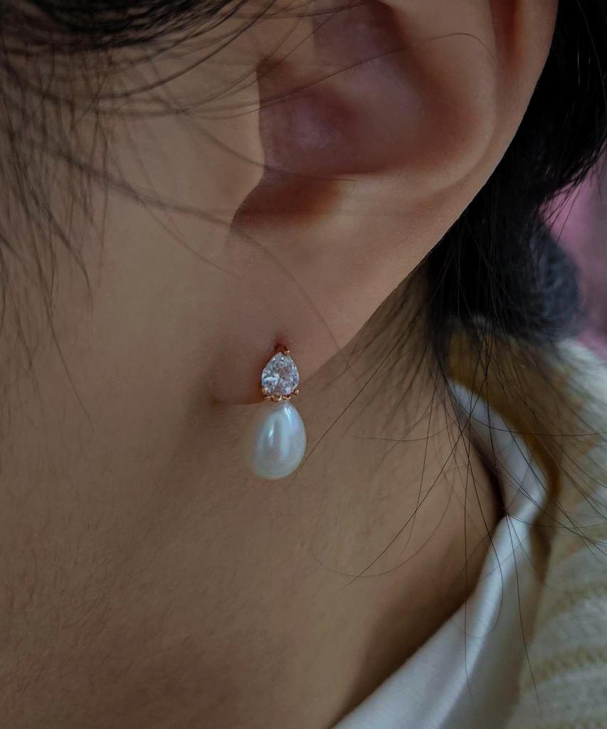 Helene Jewelry 14K Teardrop Cubic Freshwater Pearl Earrings