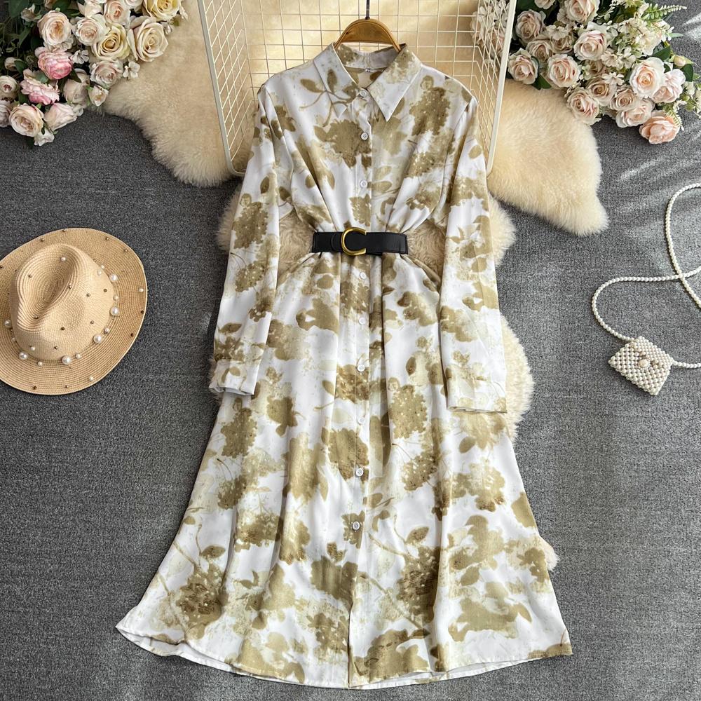 Новое осеннее модное женское платье с цветочным принтом, однобортное однобортное трапециевидное платье с отложным воротником и длинными рукавами, винтажные вечерние платья миди