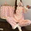 Little fresh fairy style summer new short-sleeved pajamas women's lazy sense loungewear cloud cotton three-piece set