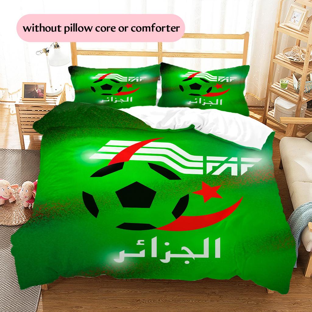 Algeria National Football Team Pattern Bedding Quilt Set Home Decoration Gift (1 * duvet cover + 2 * pillowcase without core)