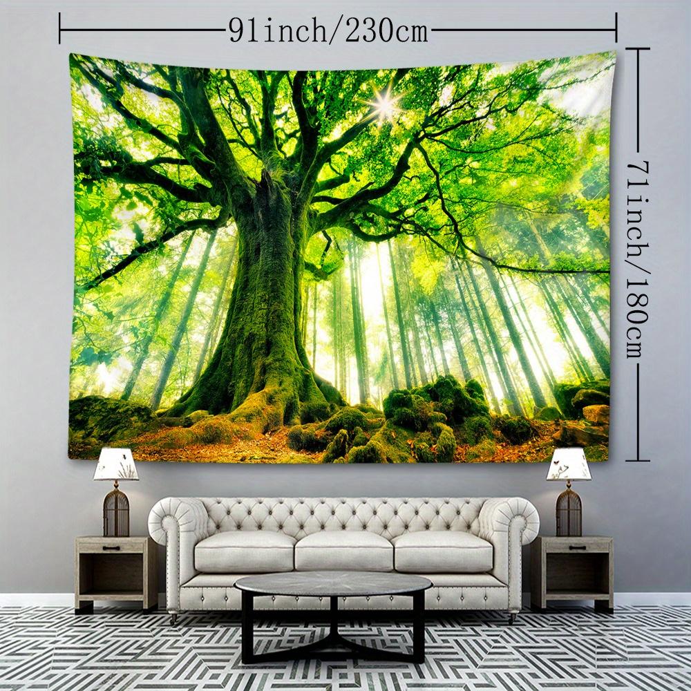 Enchanted Forest Tree Tapestry, Woven Polyester Wall Hanging, Nature-Themed Animal Graphic, Portrait Orientation, 90g Fabric Weight, with No Electrici