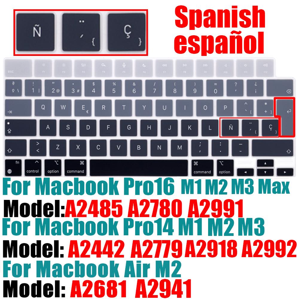Чехол на испанскую клавиатуру для MacBook Air 13,6 15,3 дюйма A2681 A2941 A2337 M3 M2 M1 Pro14 "16" A2442 A2779 A2918 A2992 A2485 A2991
