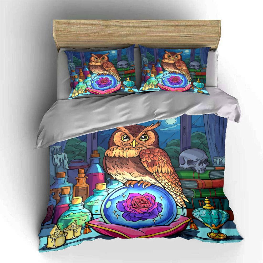 "Magic Owl Decor Set" Soft Skin-Friendly Bedding Set Includes 1 Duvet Cover And 2 Pillowcase, Gift
