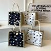 Linen Button Zipper Handbag Women Tote Large Capacity Grocery Bag Gift Bag Beach Organizer Portable Shopping Lunch Bag
