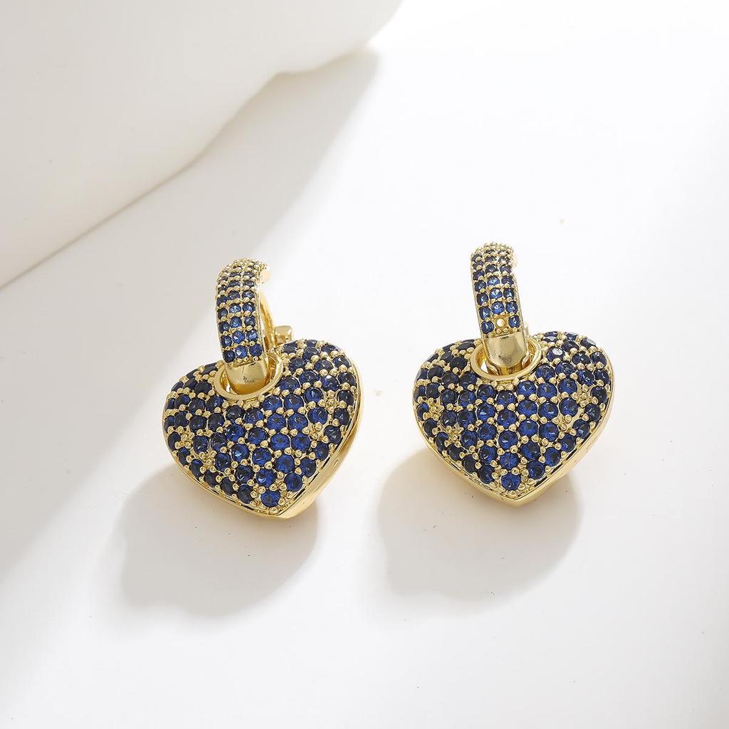 European & American Retro Heart-shaped Zircon Love Earrings - Colorful Dangle Ear Cuffs for Women