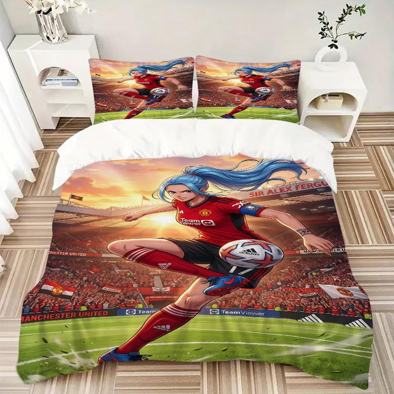 3pcs Football Player Action Bedding Set, Includes One Quilt Cover and Two Pillowcases, Bedroom and Guest Room Decoration. T723119
