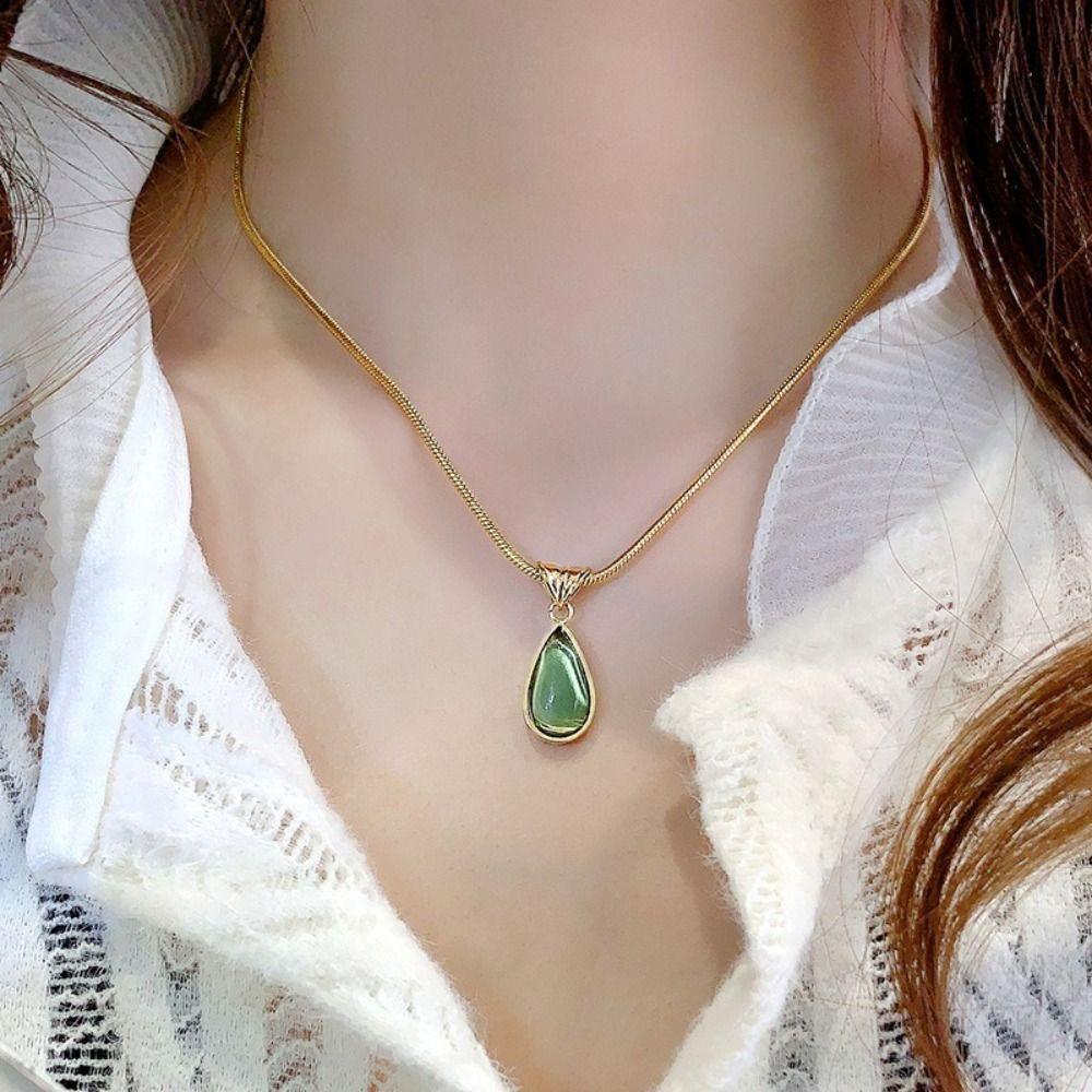 Colorfast Water Drop Neck Chain Titanium French Vintage Necklace Snake Bone Chain Necklace  Unisex