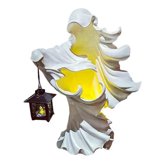 Светодиодный фонарь ведьмы, украшение на Хэллоуин, скульптура безликого призрака с фонарем, винтажная смоляная статуя ведьмы для декора двора, патио, газона