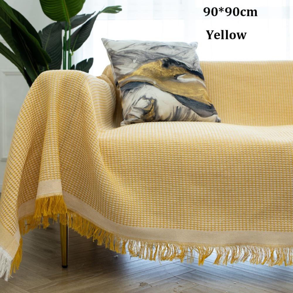 New Nordic Knitted White Sofa Towel Anti-slip with Tassels Throw Blankets Multi-purpose Luxury Bed Sofa Couch