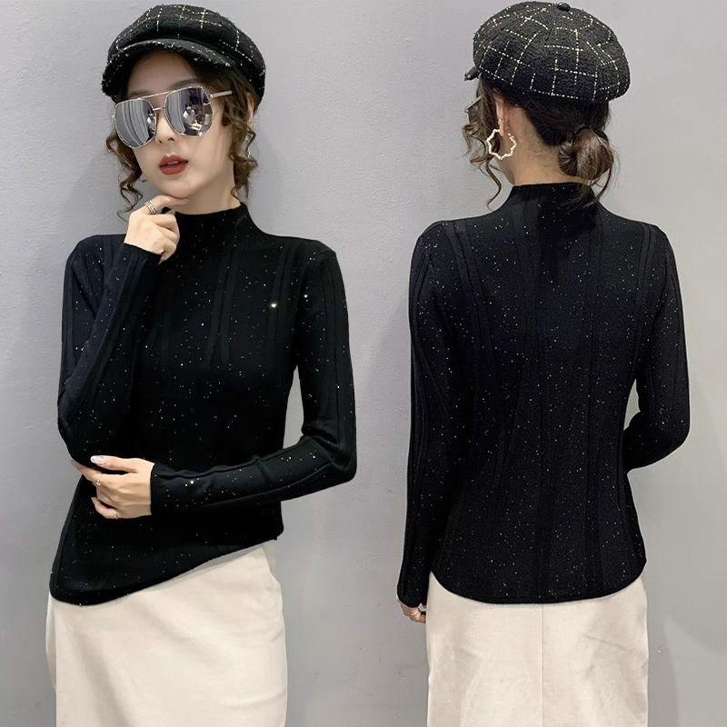 Женская зимняя водолазка в корейском стиле с высоким воротом и ромбовидной инкрустацией, трикотажный топ