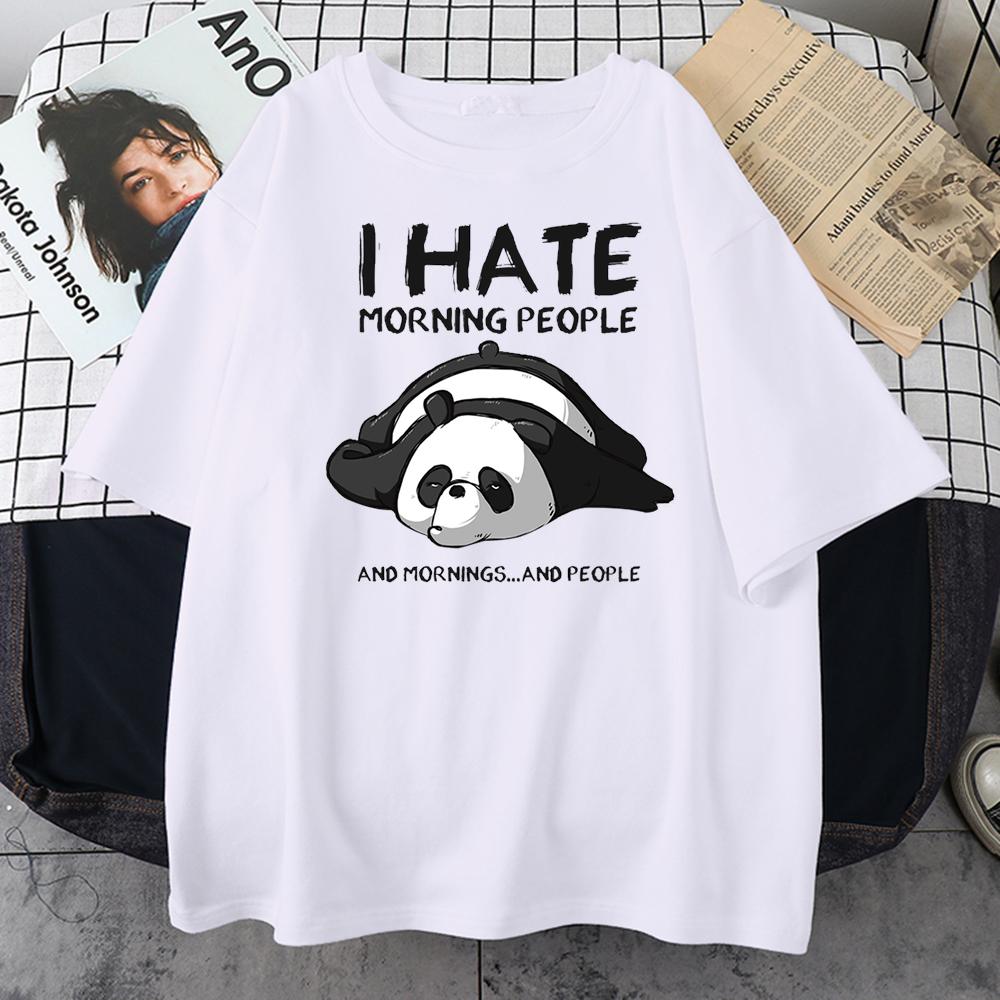 Lazy Panda I Hate Morning People Cartoons Men Clothing Casual All-math Cotton T-Shirts Oversize Breathable Mans Short Sleeve