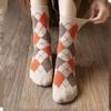 Women's Autumn Winter Socks  Fashion Rhombus Thickened Warm Socks Women Mid-tube Socks