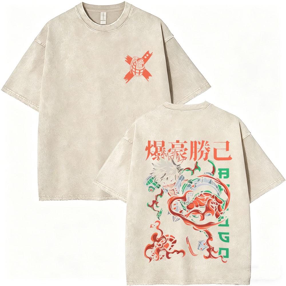 Anime My Hero Academia Shoto Todoroki Vintage Washed Tshirt Men Women Casual Retro Oversized T Shirts Cartoon Harajuku Tshirts