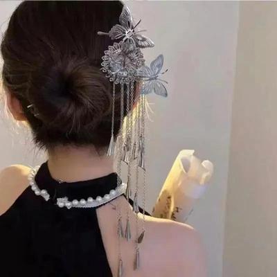 1 шт. Женские модные заколки для волос с бабочками и цветами, изысканные, с длинной кисточкой, свадебный головной убор, аксессуары из цинкового сплава, подарки