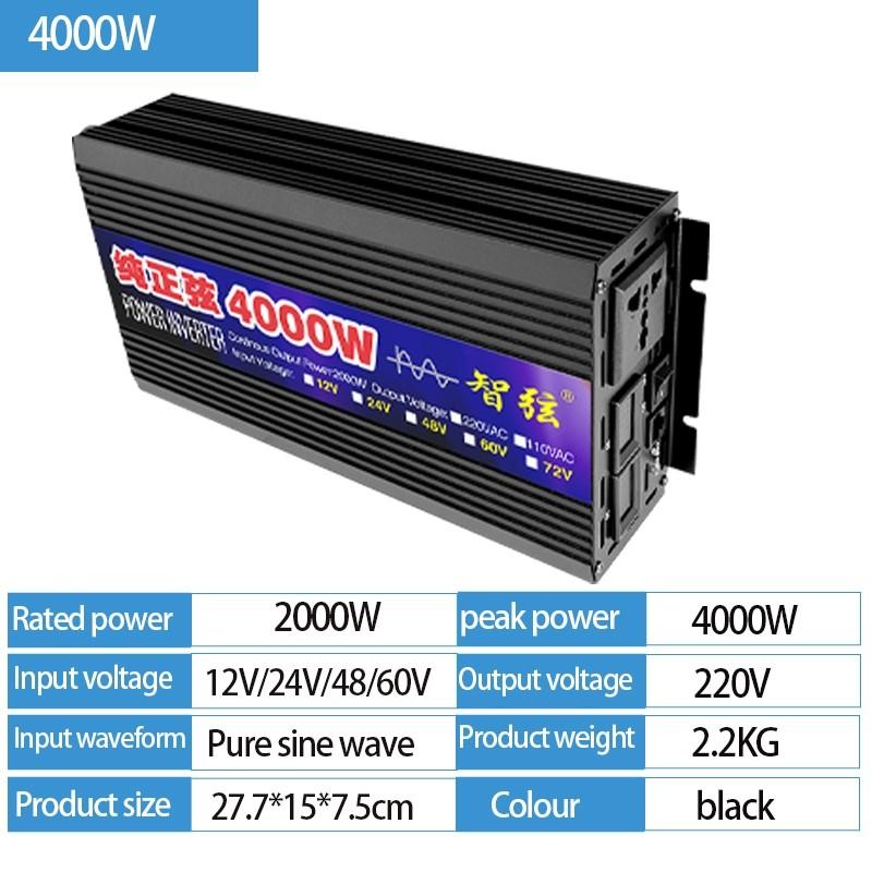 Портативный инвертор солнечной энергии Чистая синусоида DC12V 24V в AC 220V Преобразователь для путешествий, грузовика, автомобиля, бытовой техники