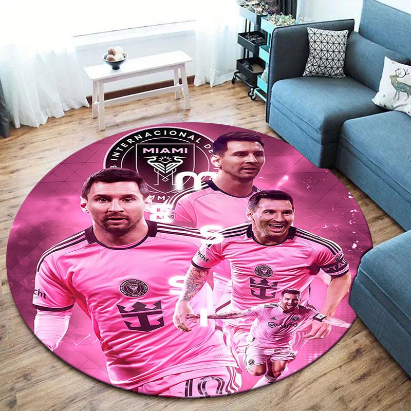Lionel Messi Round Area Rug,Carpet Rug for Living Room Bedroom Sofa Playroom Decor,Non-slip Floor Mat