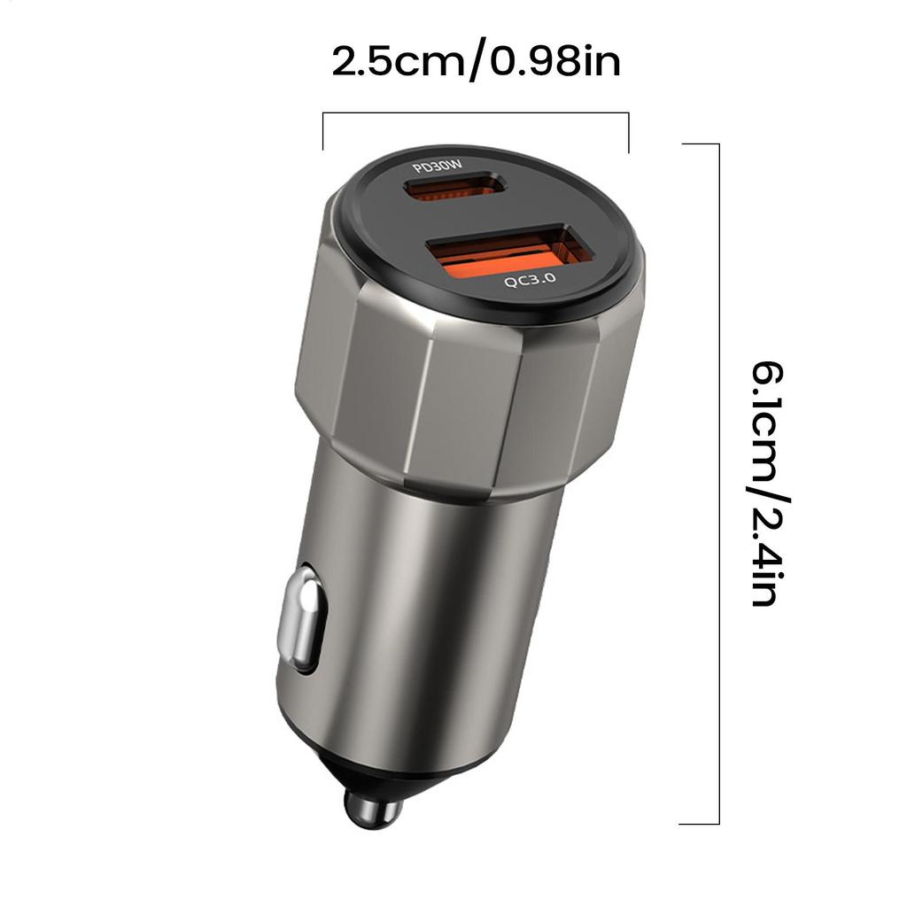 Автомобильное зарядное устройство для телефона, двухпортовое, USB Type-C PD 30 Вт, QC3.0, автомобильный зарядник, аксессуары для интерьера автомобиля, зарядное устройство из цинкового сплава, универсальное