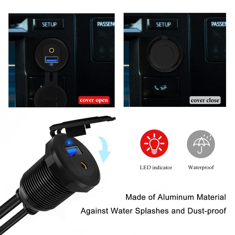 3-футовый светодиодный индикатор Водонепроницаемый порт AUX 3,5 мм Автомобильное крепление Встраиваемый кабель USB 3.0 Панель приборной панели