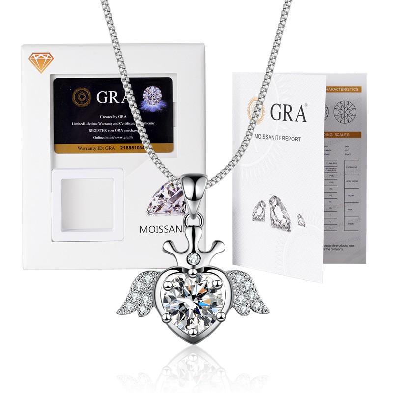 Elegant Moissanite Pendant Necklace With Thick White Gold Plating Hexagonal Crown Design Box Chain 21-50cm Adjustable Length
