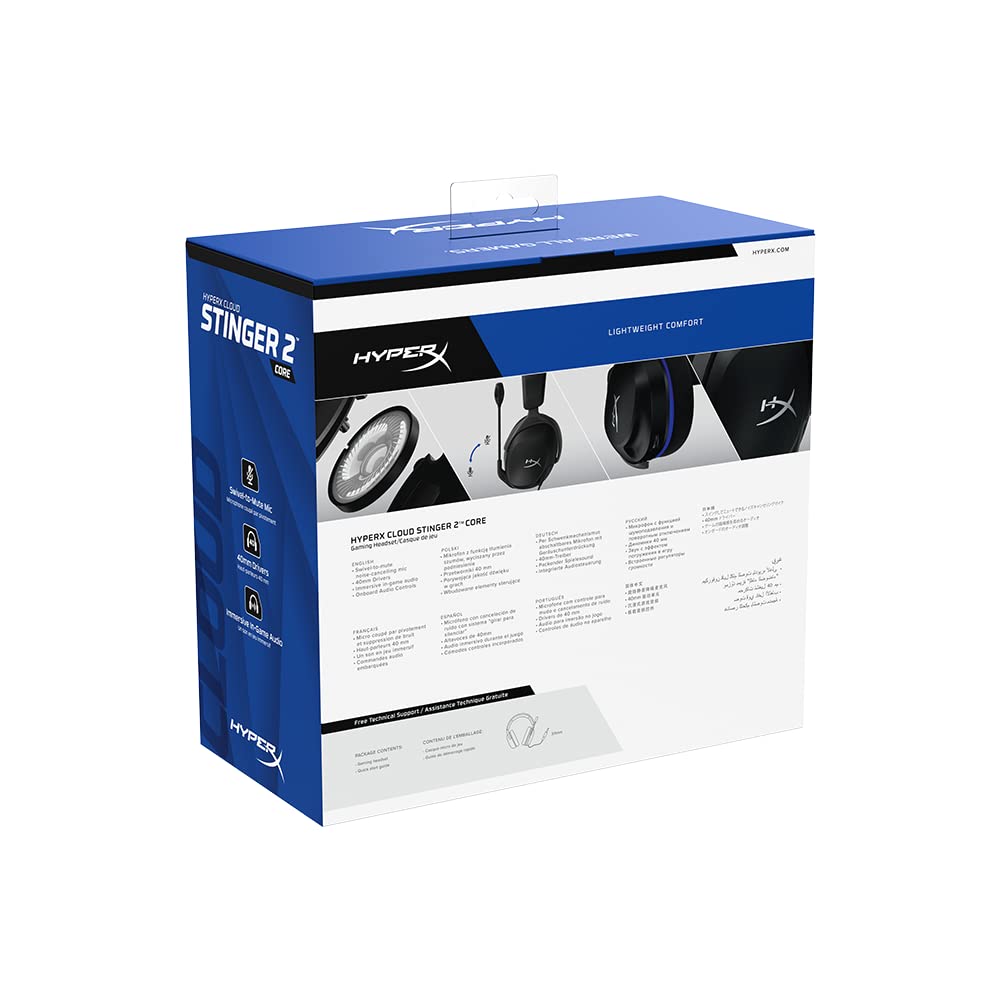 HyperX Cloud Stinger 2 Core PlayStation Gaming Lightweight Headset with Rotating Mute 40mm Drivers Black - Headset, Over-Ear Mic, Function, -