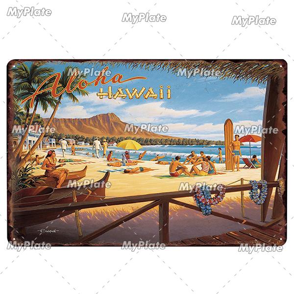 [MyPlate] SUMMER Vintage Metal Sign Tin Sign Wall Decor For Bar Beach Plaque Pub Club Poster Wall Decor Hawaii/California/Miami