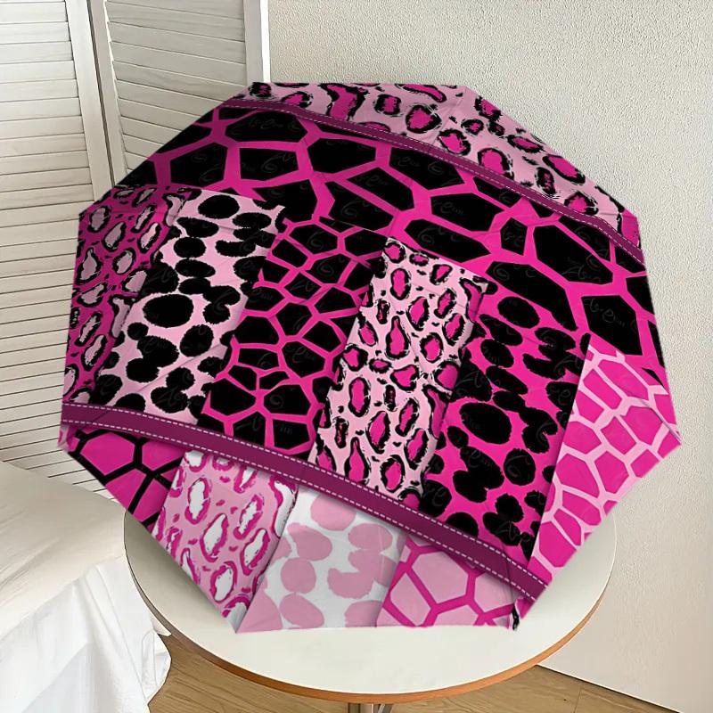 1PC Leopard Print Giraffe Print Umbrella-8-Rib Reinforced, Automatic Open, Lightweight & Durable, Cute Fashion Accessory for Outdoor-T379