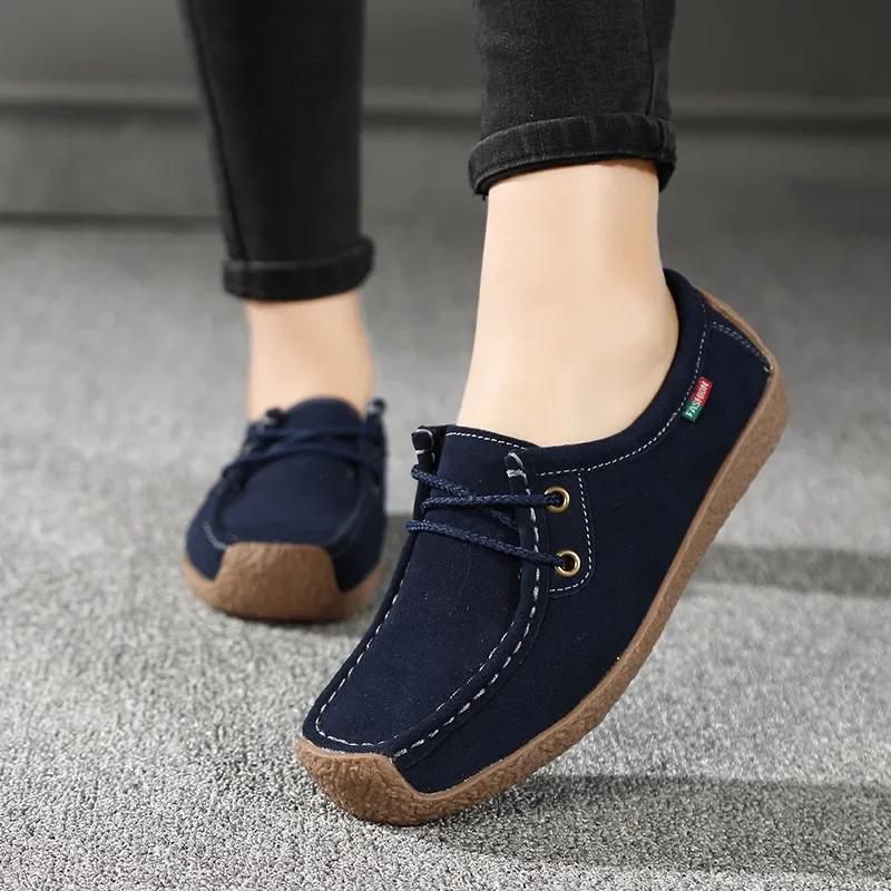 Arrival Women Casual Shoes Suede Leather Flats Sneakers Lace Up Moccasins Ladies Shoes Fashion Loafers Plus Size 35-42