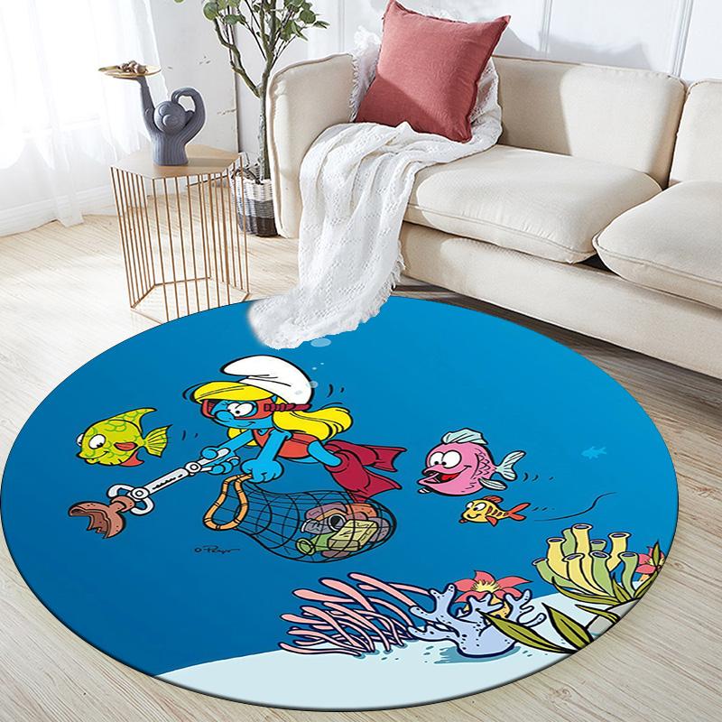 The Smurfs2 Round Area Rug,Carpet Rug for Living Room Bedroom Sofa Playroom Decor,Non-slip Floor Mat