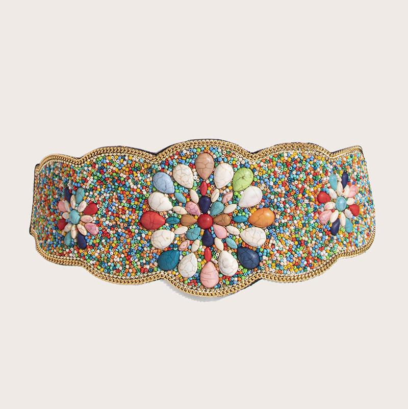 Waist Beaded Bohemian Belt With Firework Design And Elastic Closure For Festivals Travel And