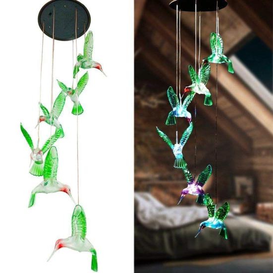Hummingbird Shape Wind Chimes Butterfly Hanging Pendant Waterproof Solar Power Automatic Lighted Wind Chimes Outdoor Decoration