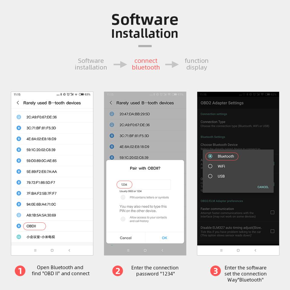 1PC Elm327 V1.5 Bluetooth OBD2 Scanner Diagnostic Car Diagnostic Tool ODB2 Auto Scan Adapter