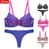 New 2021 Sexy Lace Women Bra Set Thong Hollow Out Bra Panty Set Lingerie Brief Set
