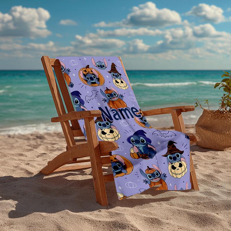 Custom Name Ultra-Soft Beach Towel with Stitch Theme,Ideal for Pool - Camping, Diving - Perfect Travel Essential, Vibrant Beach Towel.