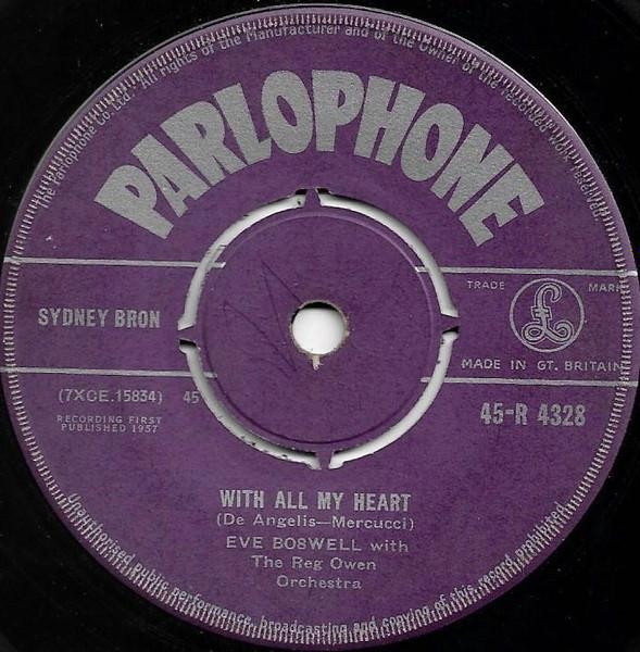 7-дюймовая пластинка EVE BOSWELL - With All My Heart 45R4328 Parlophone 1957 UK Поп Б/у